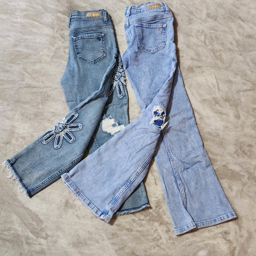 Girls Embroidered Flare Jeans Bundle | Distressed Denim Y2K Style | Size 10